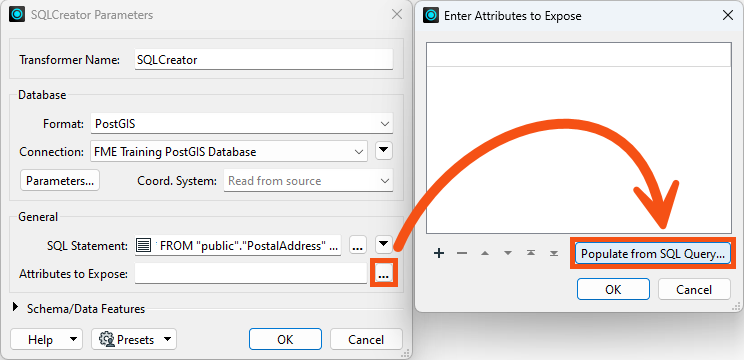 Populating Attributes to Expose from an SQL statement